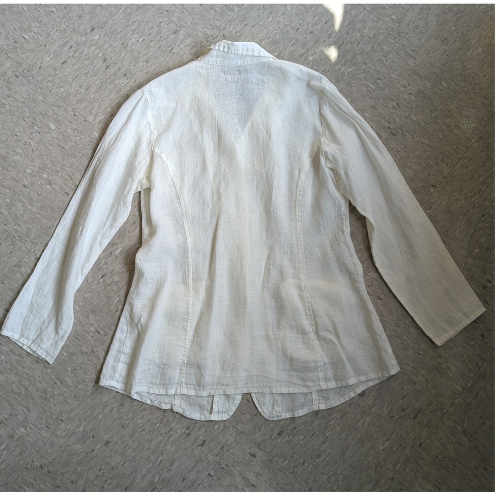 FLAX White Linen Boyfriend Blazer Milk S Minimalist Lagenlook Resortwear NWT - Picture 10 of 13